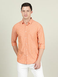 Orange Printed Full Sleeve 100% Cotton Shirt