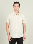 Crocodile Men Beige Soild Short Sleeve Shirt