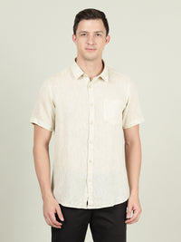 Beige Solid Half Sleeve Linen Casual Shirt