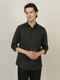 Dark Olive Green Solid Full Sleeve 100% Cotton Shirt