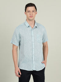 Blue Solid Half Sleeve Linen Shirt