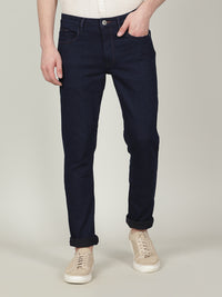 Dark Blue Solid Mid Rise Slim Tapered Jean
