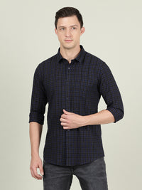 Navy Casual Checked Full Sleeve 100% Cotton Shirt