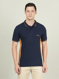 Dark Teal Blue Colourblocked Polo T-Shirt
