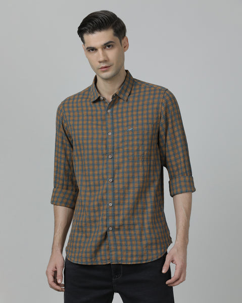 Casual Checks Comfort Fit Full Sleeve Brown / Teal Shirt with Collar
