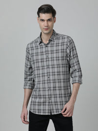 Light Grey Checked Full Sleeve 100% Cotton Shirt