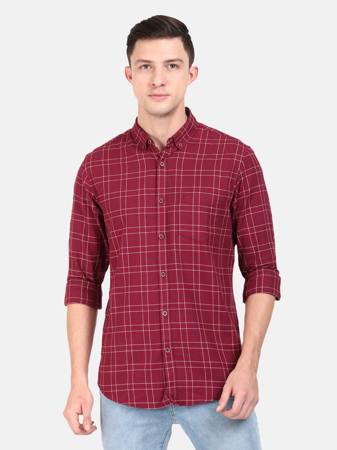 Crocodile Checked Slim Fit Shirt with Patch Pocket