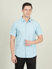 Blue Printed Half Sleeve 100% Cotton Casual Shirt