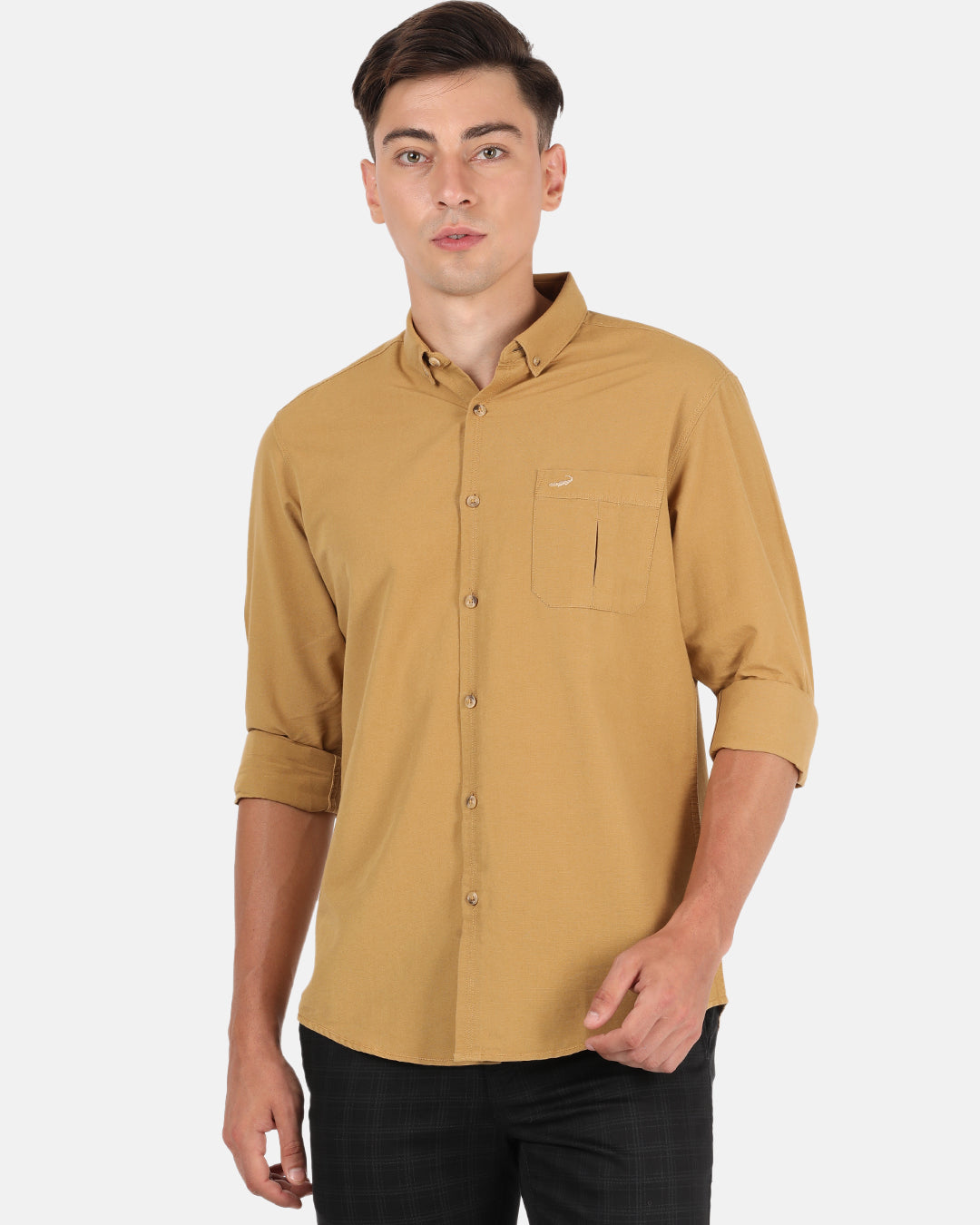 Crocodile Casual Full Sleeve Comfort Fit Solid Light Brown with Collar Shirt for Men