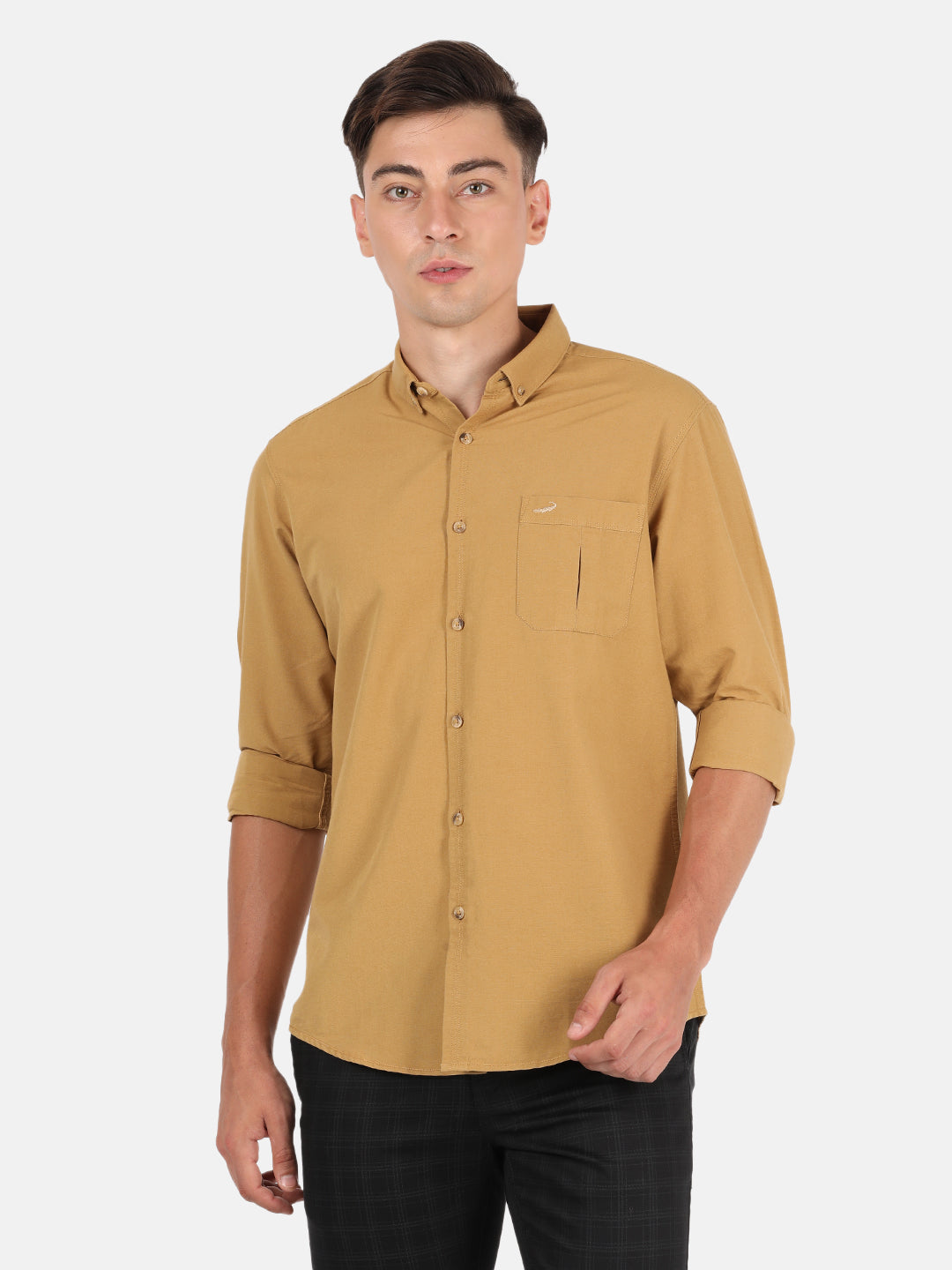 Crocodile Casual Full Sleeve Comfort Fit Solid Light Brown with Collar Shirt for Men