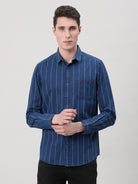 Casual Full Sleeve Comfort Fit Stripe Shirt Indigo with Collar for Men