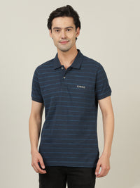 Dark Navy Striped Casual Polo T-Shirt