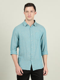 Green Solid Full Sleeve Linen Shirt
