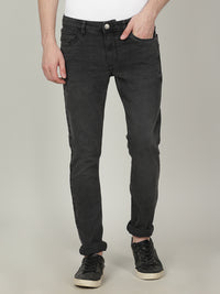 Dark Grey Solid Mid Rise Slim Tapered Jean