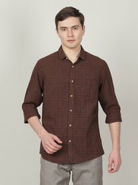 Brown Checked Casual Full Sleeve 100% Cotton Shirt