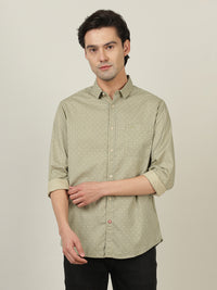 Green Printed Full Sleeve 100% Cotton Casual Shirt