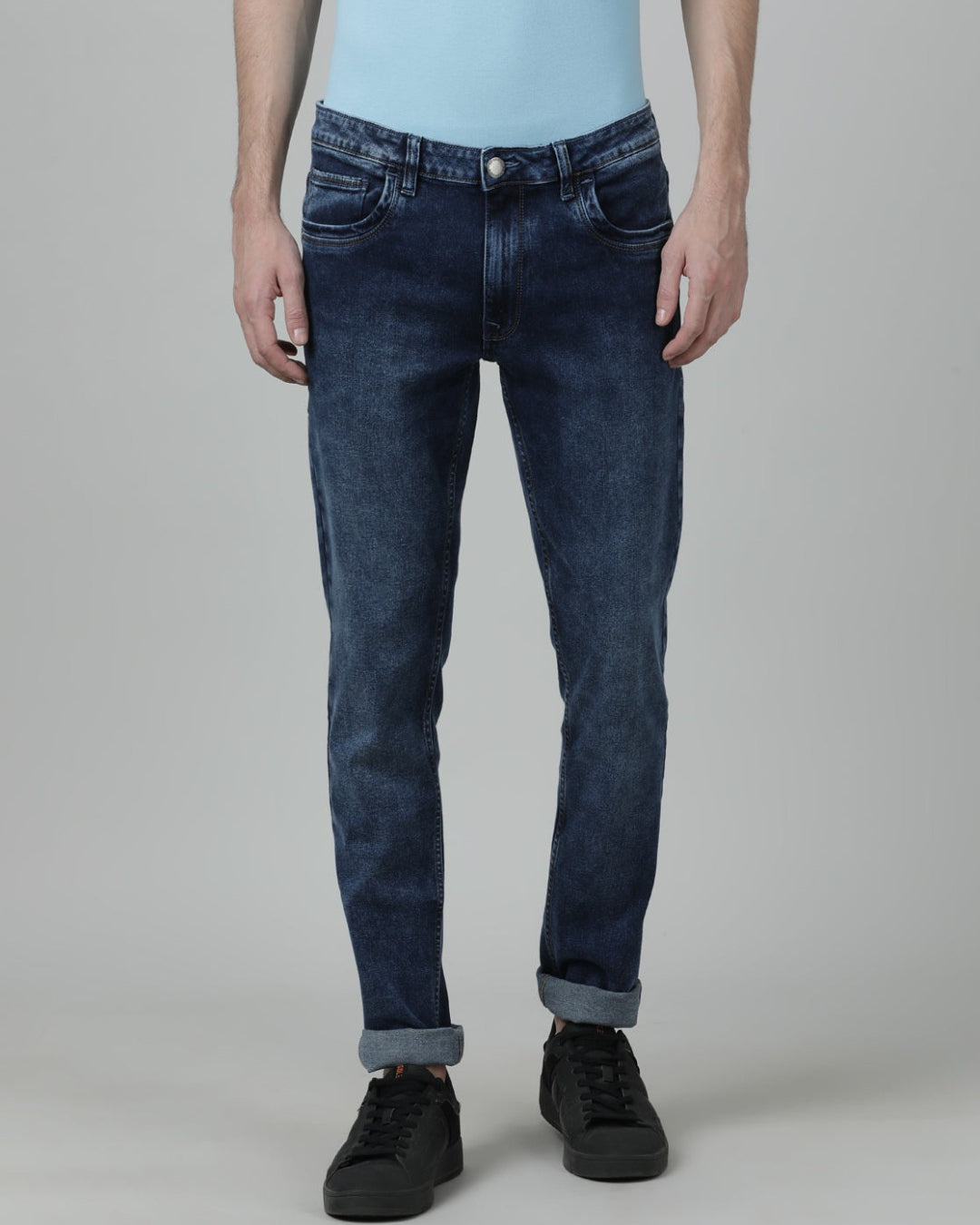 Casual Solid Slim Tapered Medium Blue Denim Jean