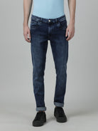 Casual Solid Slim Tapered Medium Blue Denim Jean