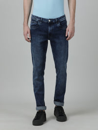 Medium Blue Solid Mid Rise Slim Tapered Jean
