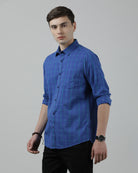 Crocodile Casual Full Sleeve Comfort Fit Checks Shirt Royal Blue for Men