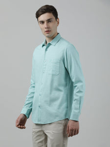 Casual Aqua Full Sleeve Comfort Fit Solid Shirt with Collar for Men