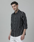 Casual Stripe Comfort Fit Black Full Sleeve Shirt with Collar