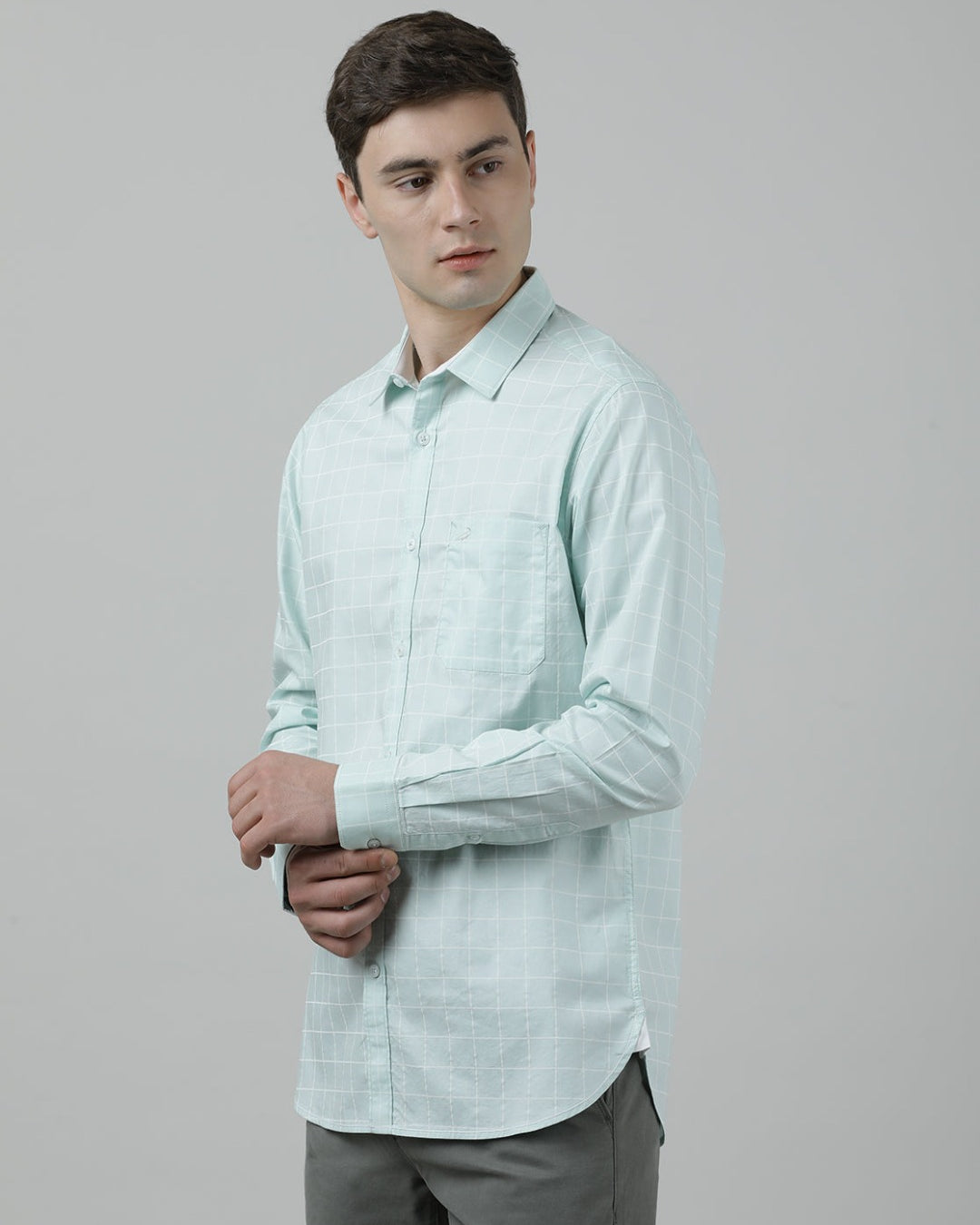 Casual Green Full Sleeve Comfort Fit Checks Shirt with Collar for Men