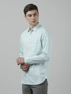 Casual Green Full Sleeve Comfort Fit Checks Shirt with Collar for Men