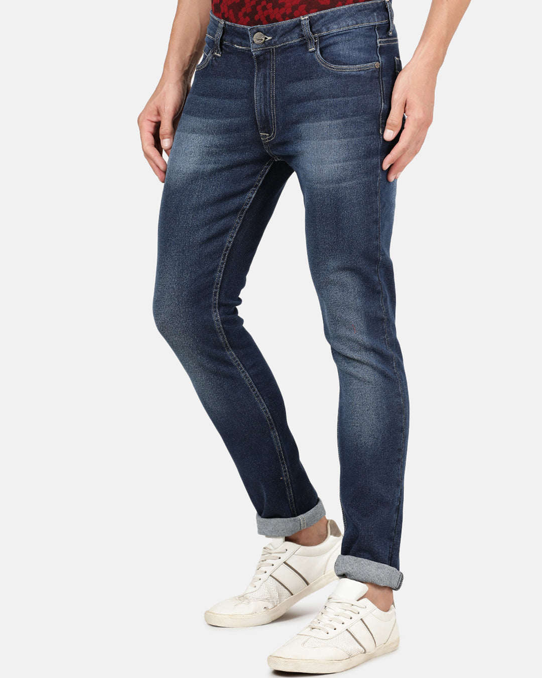 Crocodile Casual Denim Jeans Slim Tapered Solid Pant Mid Blue