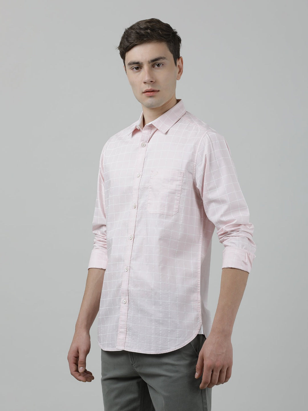 Casual Pink Full Sleeve Comfort Fit Checks Shirt with Collar for Men