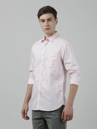 Casual Pink Full Sleeve Comfort Fit Checks Shirt with Collar for Men