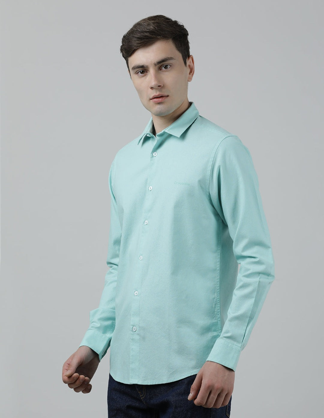 Crocodile Casual Full Sleeve Slim Fit Printed Shirt Green with Collar for Men