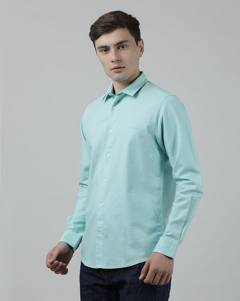 Casual Full Sleeve Slim Fit Printed Shirt Green with Collar for Men
