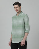 Casual  Stripe Comfort Fit Full Sleeve Green Shirt with Collar