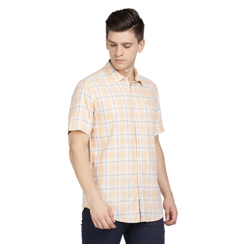 Casual Half Sleeve Comfort Fit Checks Shirt Orange for Men