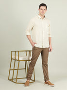 Crocodile Men Beige Solid Slim Fit Shirt