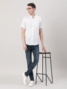 Crocodile Casual White Half Sleeve Comfort Fit Solid Shirt with Collar for Men