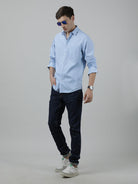 Crocodile Casual Full Sleeve Comfort Fit Printed Shirt Sky Blue with Collar for Men