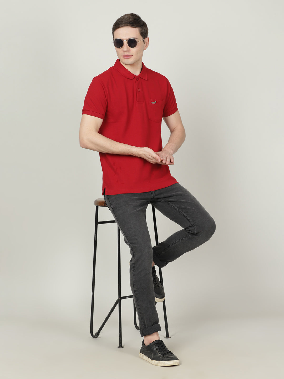 Crocodile Brick Red Solid Polo T-Shirt