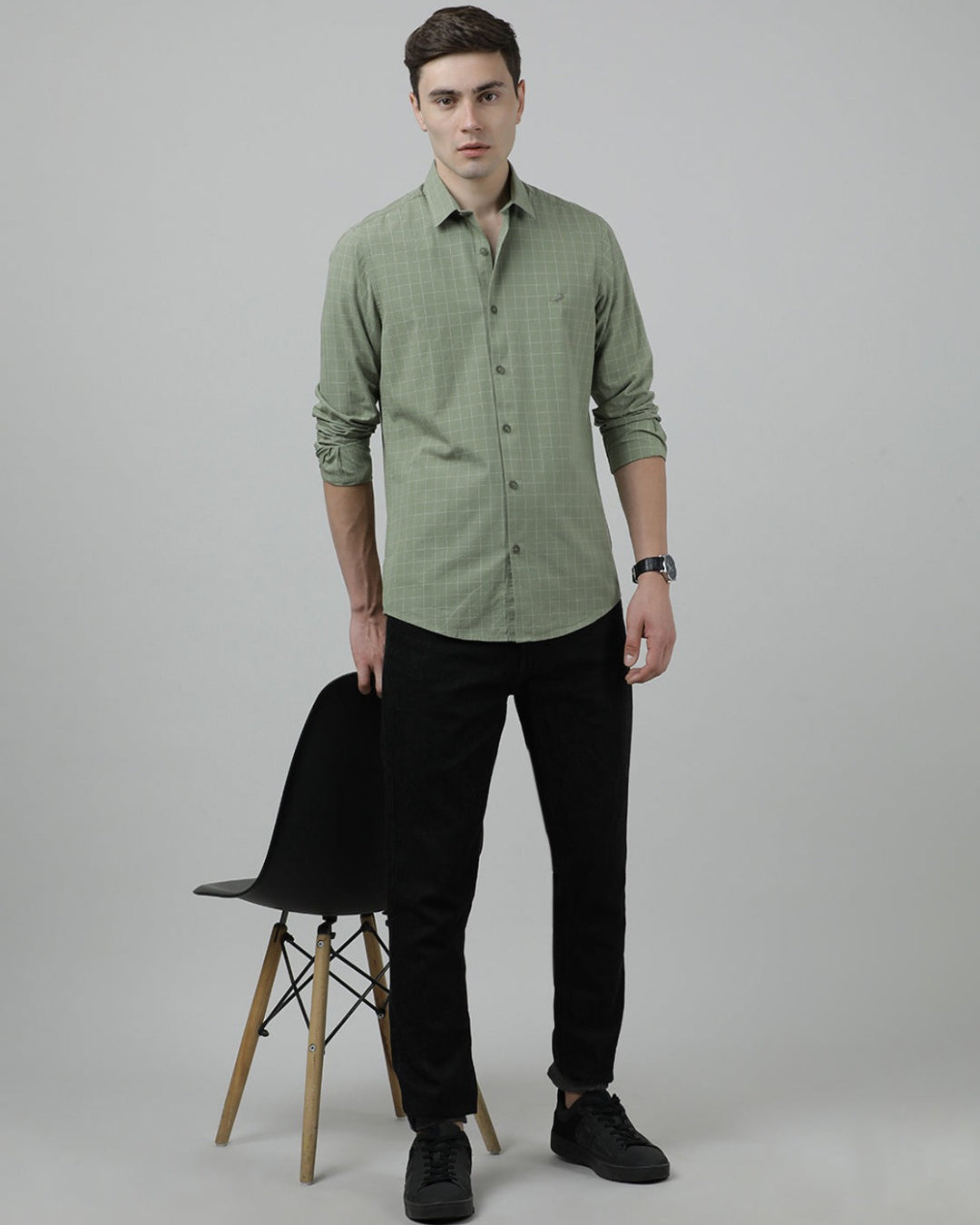 Crocodile Casual Full Sleeve Slim Fit Checked Shirt Olive for Men