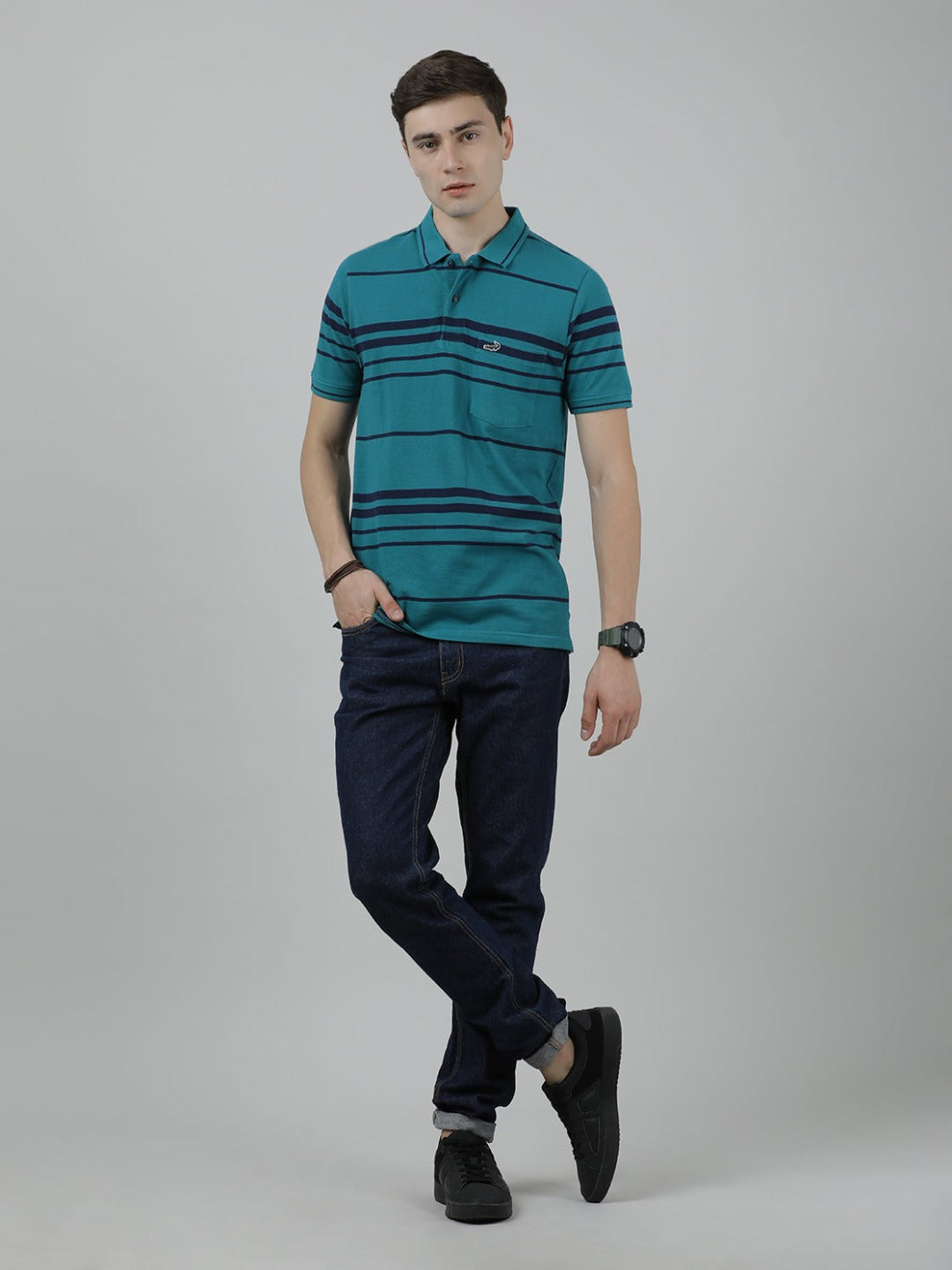 Crocodile Casual Verdigris T-Shirt Half Sleeve Slim Fit with Collar for Men