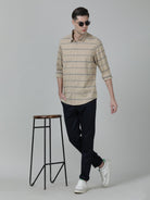 Casual Stripe Comfort Fit Full Sleeve Beige Shirt with Collar