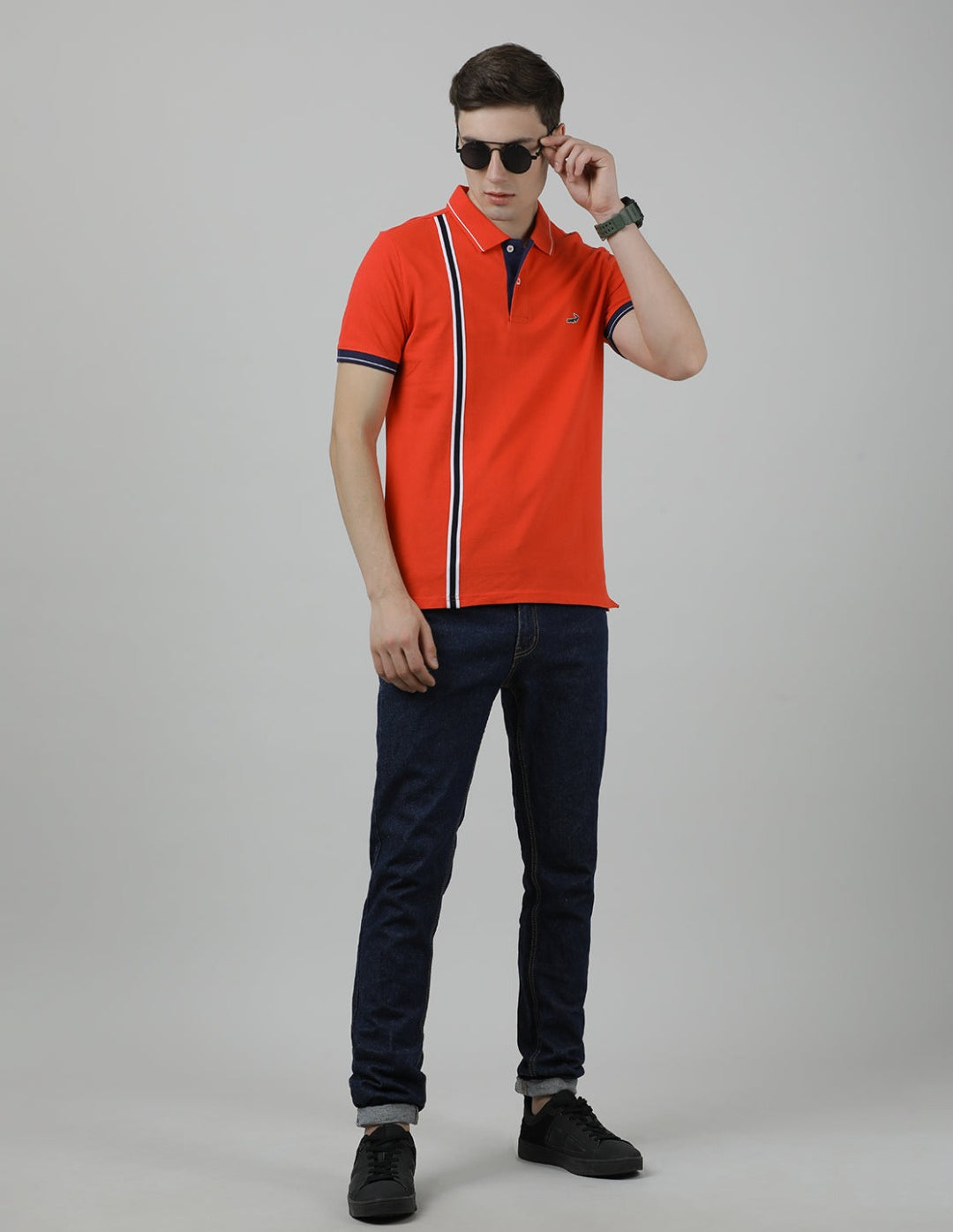 Crocodile Casual Red Solid Polo T-Shirt Half Sleeve Slim Fit with Collar for Men