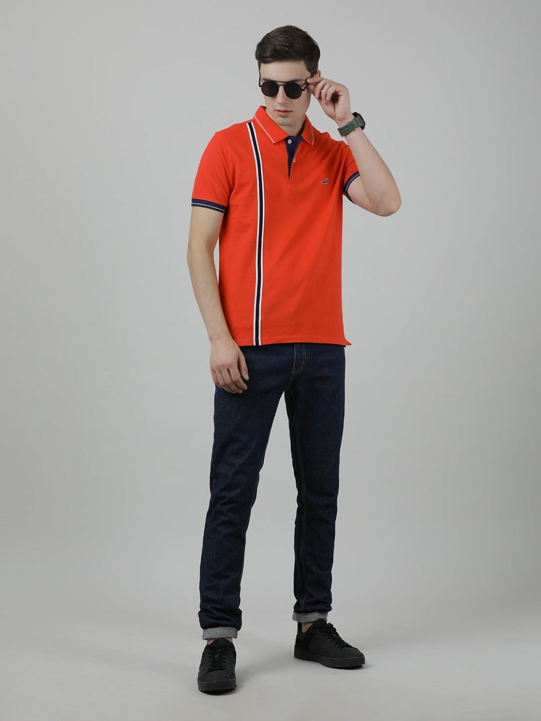 Crocodile Casual Red Solid Polo T-Shirt Half Sleeve Slim Fit with Collar for Men