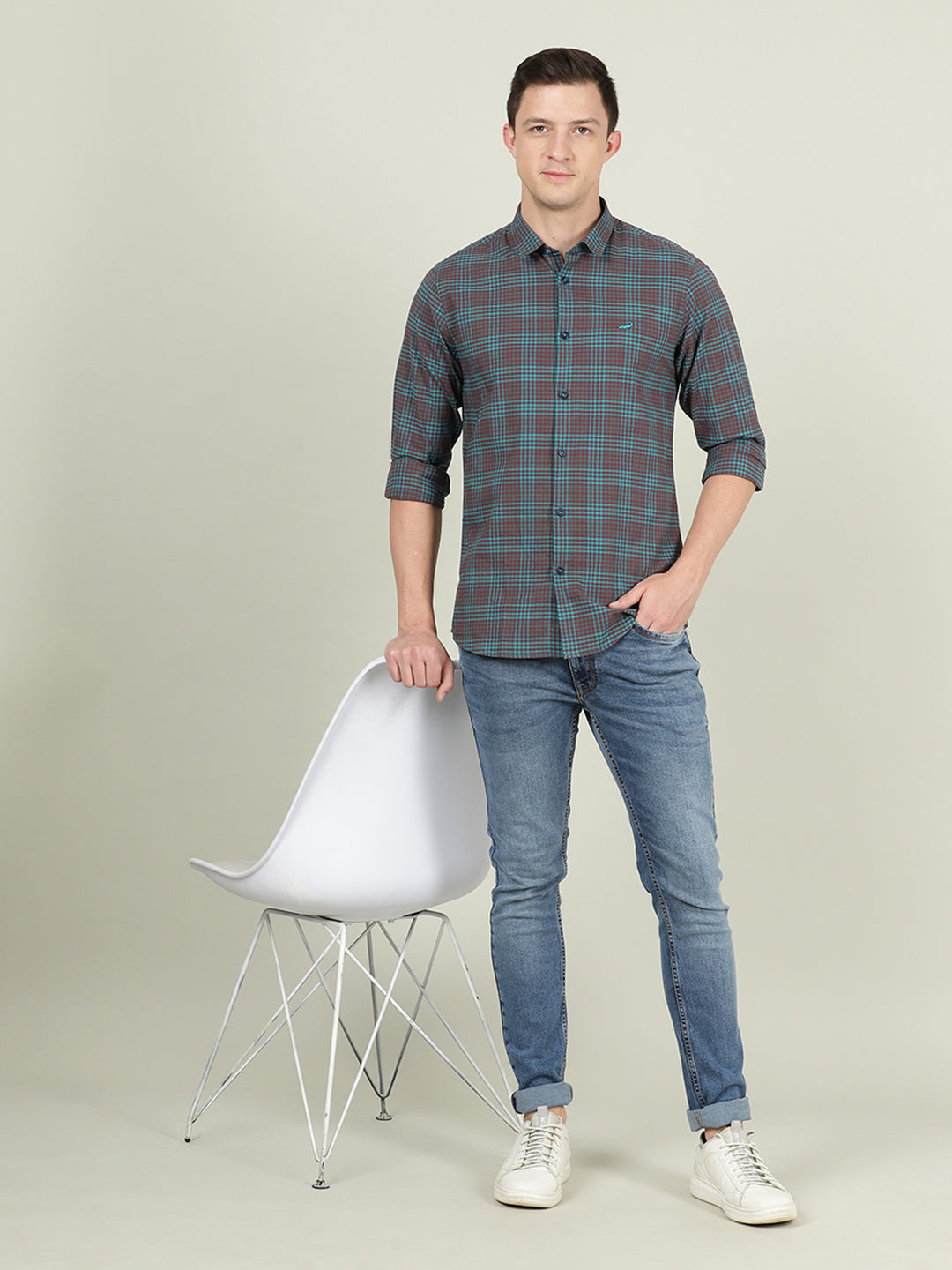 Crocodile Men Grape Wine Slim Fit Shirt