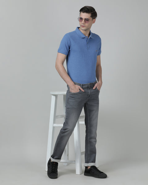 Casual Solid Grey Slim Fit Cotton Denim Jean