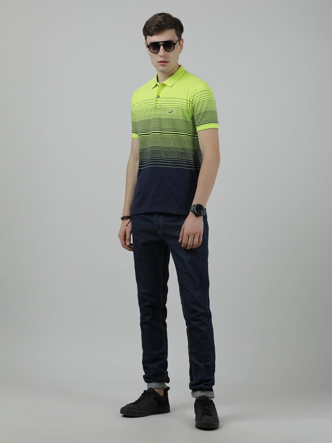 Crocodile Casual Blue T-Shirt Half Sleeve Slim Fit Jersey Engineering Stripe with Collar for Men