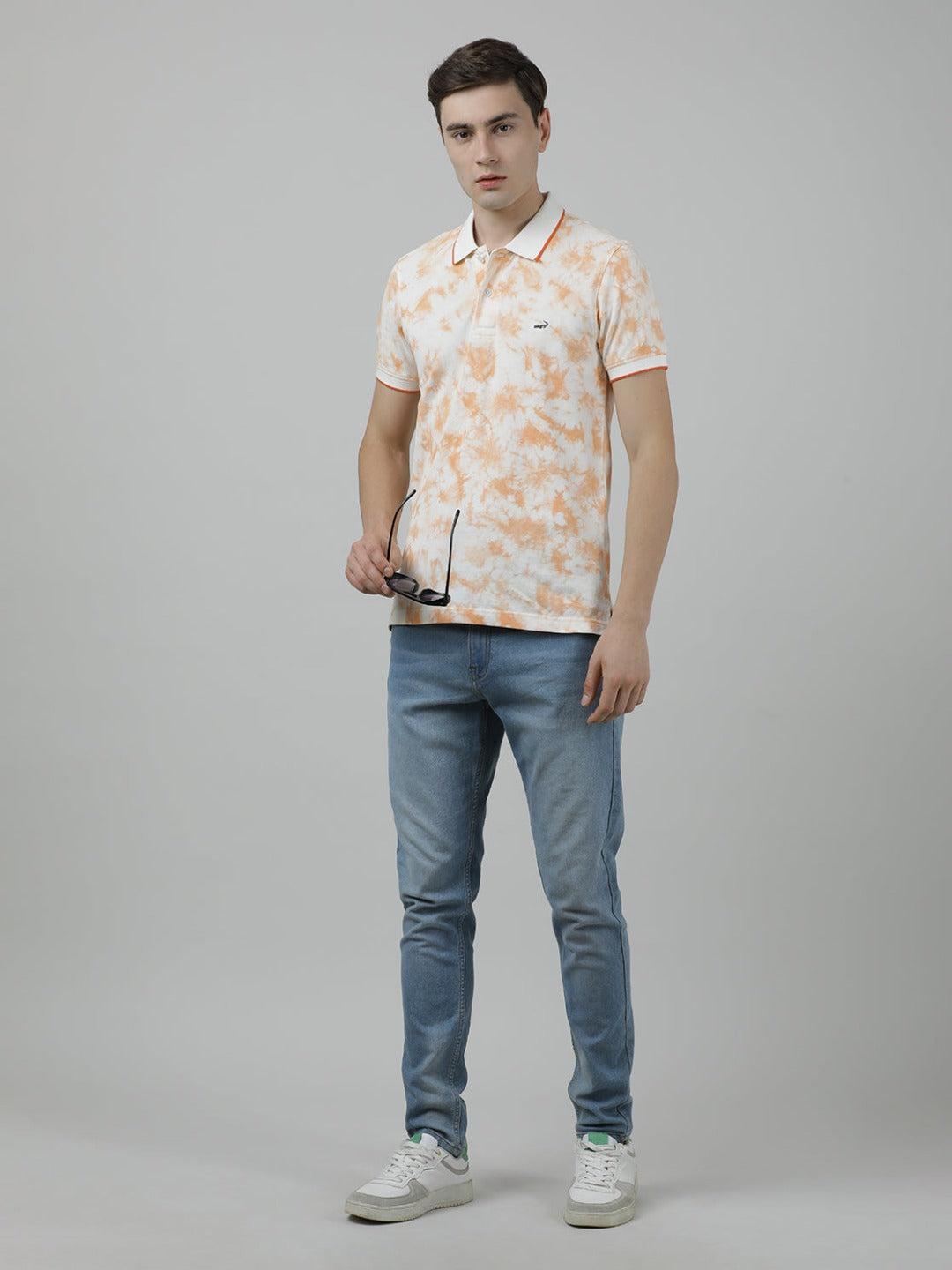 Crocodile Casual Orange T-Shirt Tie and Dye Half Sleeve Slim Fit with Collar for Men