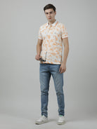 Crocodile Casual Orange T-Shirt Tie and Dye Half Sleeve Slim Fit with Collar for Men