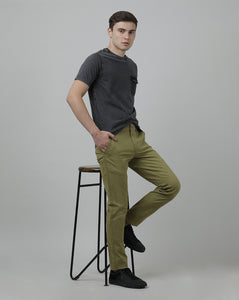 Casual Slim Fit Solid Khaki Trousers for Men